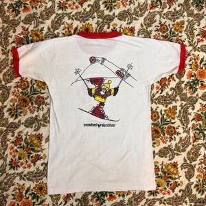 Vintage 70s Snowbird Ski School Ringer T Shirt Red White Graphic Tee‎ Adult S